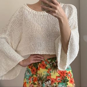 Ecru Cropped Knit Sweater